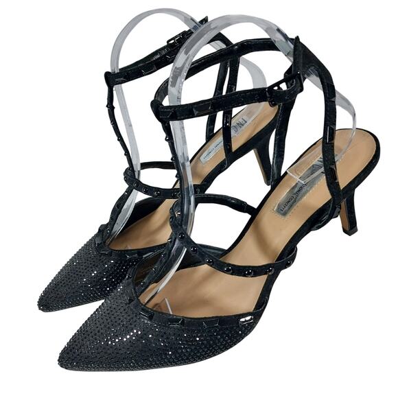 INC! DELICATE BLACK T-STRAP, POINTY TOE KITTEN HEELS, BLACK JEWELED! SZ 8M - Picture 3 of 10